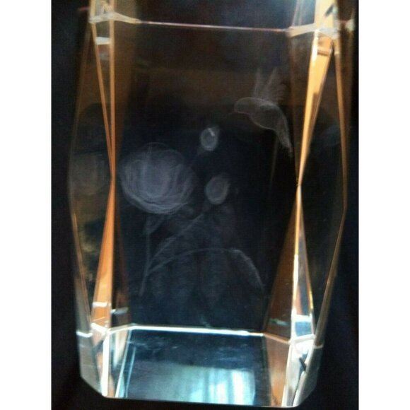 Crystal Image 3D Laser Etched Crystal Glass Cube paperweight Hummingbird flower - Picture 4 of 7